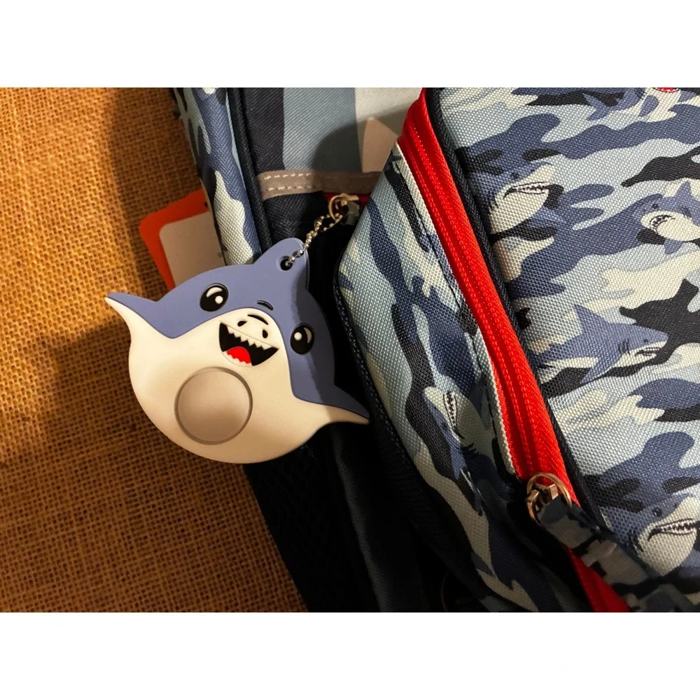 Cat & Jack Shark 4 Piece Backpack Set Blue Camo Lunch Bag Pencil Pouch Keychain